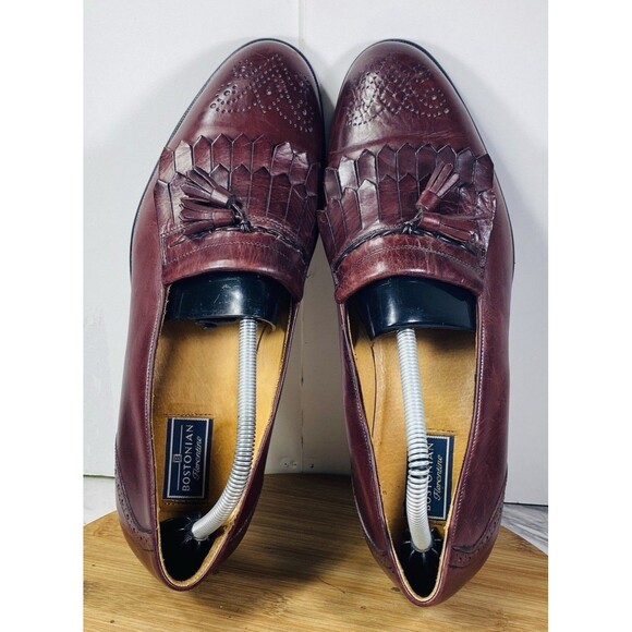 BOSTONIAN ITALY Mens 11M Burgundy Leather Tassel Kiltie Loafers Wingtip Shoes main image 7